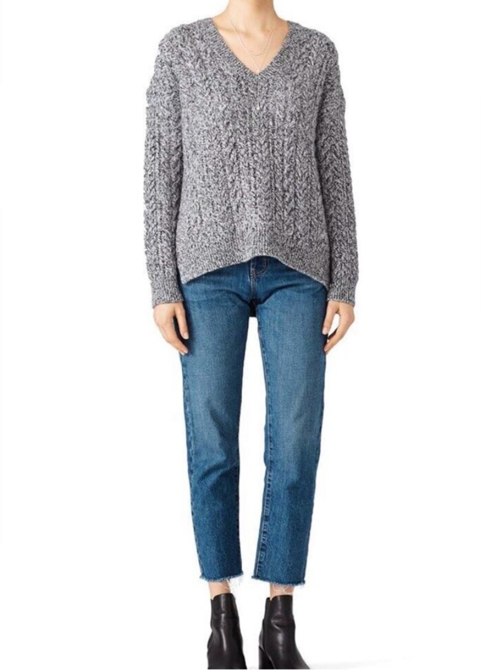 Vince Cable Knit Wool Cashmere Blend Gray V-Neck Sweater Long Sleeve - Picture 2 of 9